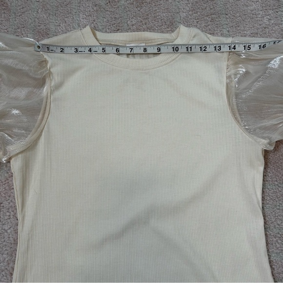 Peony Pastels Cream Ribbed Blouse with Sheer Puff Sleeves Size Large Holiday - Picture 5 of 11